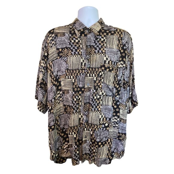 Vintage Countess Mara Rayon Shirt L 90s Abstract Geometric Hawaiian Shirt Resort - Picture 2 of 8